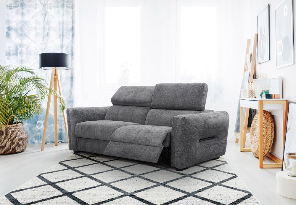 Canapé 3 places avec une relax électrique à droit tissu gris foncé