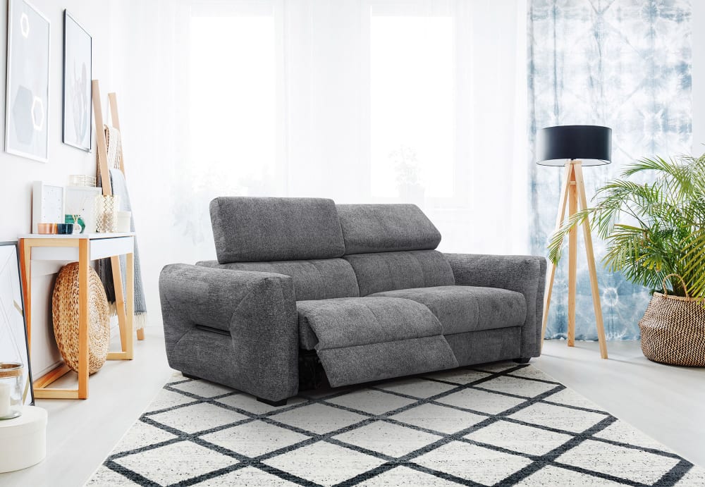 Wozimo Canapé 3 places avec une relax électrique à gauche tissu gris foncé style contemporain - Bois