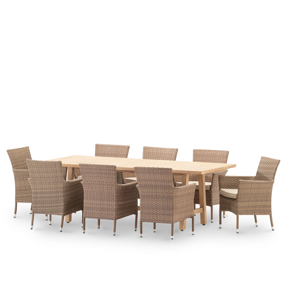 Ensemble jardin table en bois 230x100 et 8 chaises
