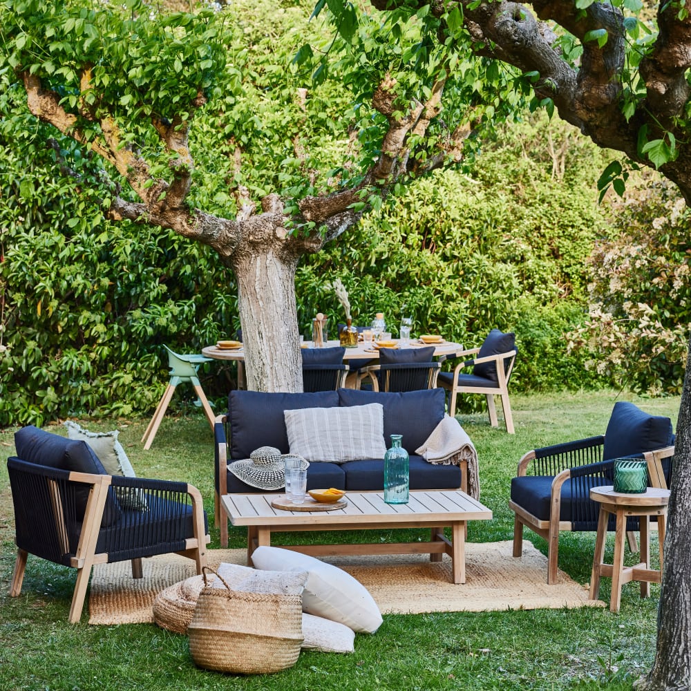 Salon de jardin 6 places acacia clair et corde noir - Maisons du Monde