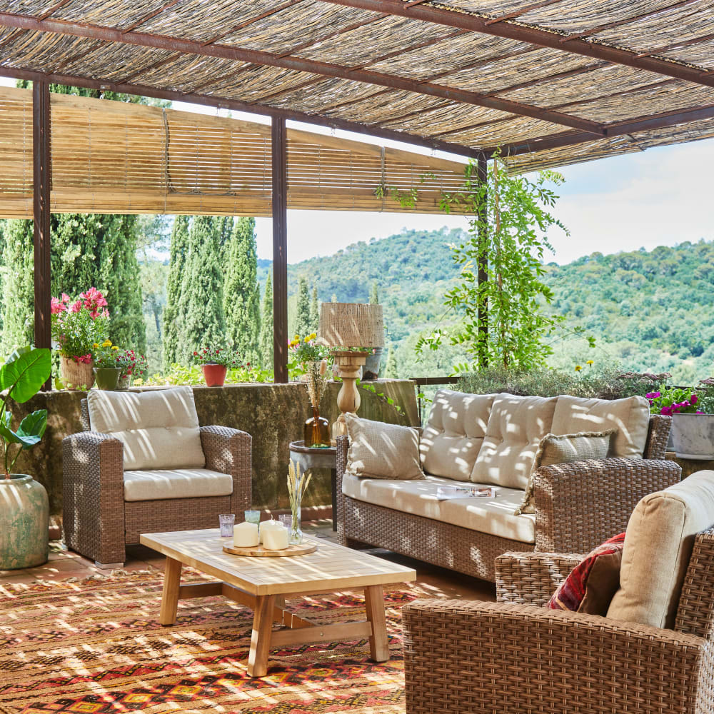 Salon de jardin 8 places avec table basse en bois