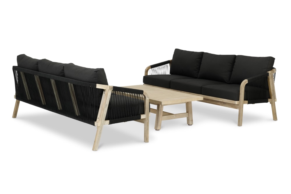 Salon de jardin 6 places acacia clair et corde noir