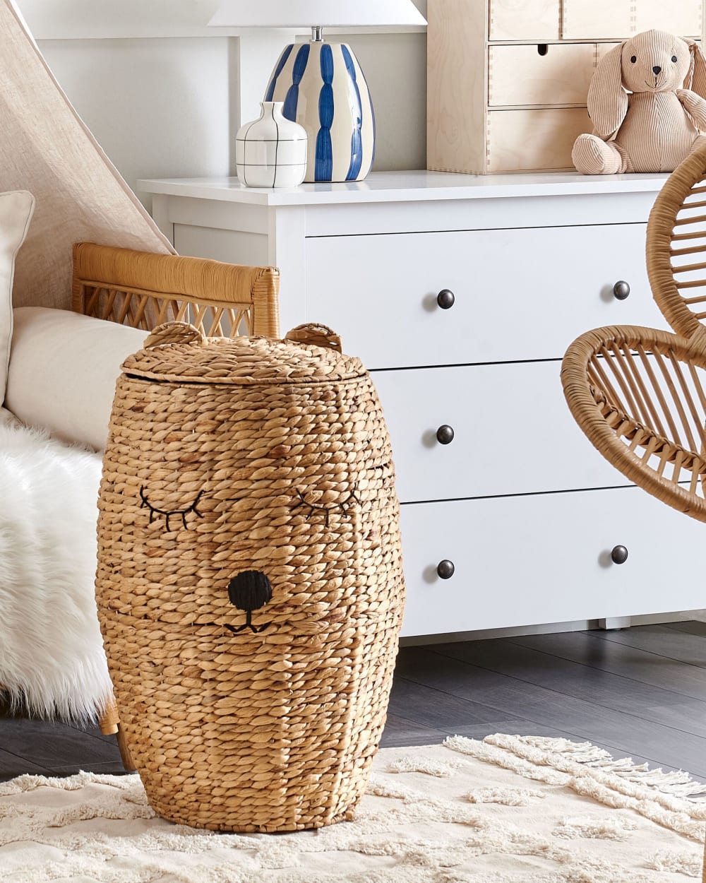 Panier enfants ours en peluche osier naturel