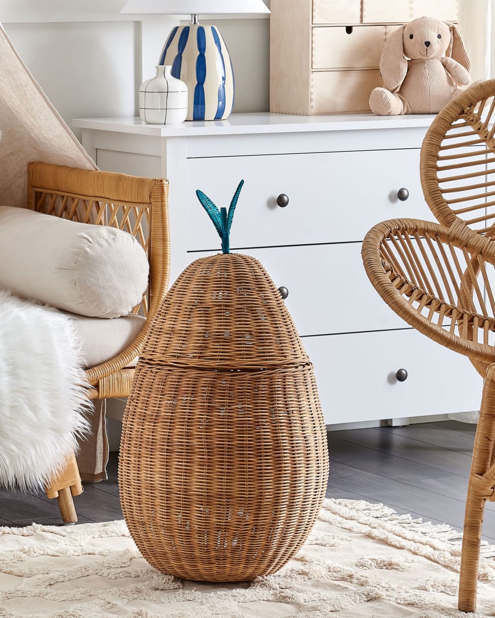 Kinder Aufbewahrungskorb Birne Rattan Naturfarben - Maisons Du