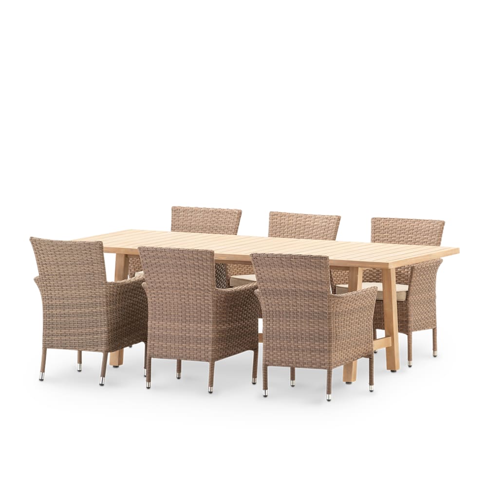 Ensemble jardin table en bois 230x100 et 6 chaises