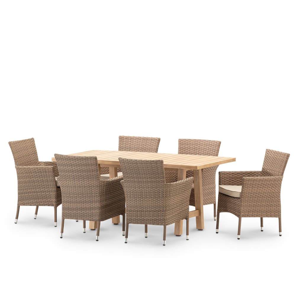 Ensemble jardin table en bois 170x90 et 6 chaises