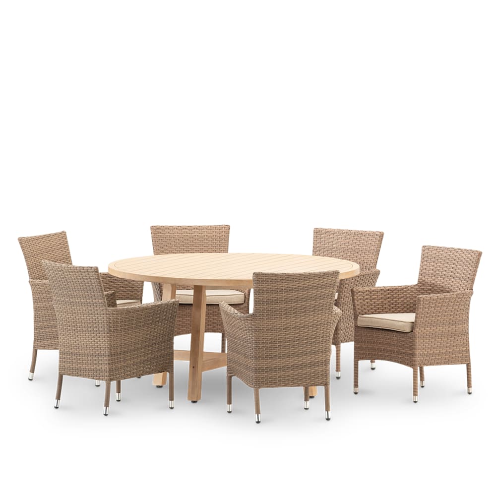 Ensemble jardin table ronde bois 150 et 6 chaises