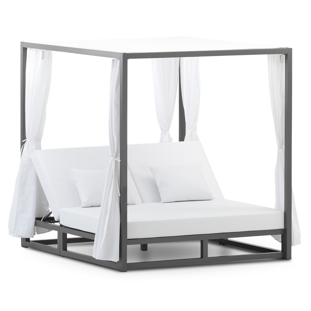 Lit balinais en aluminium anthracite avec coussins blancs