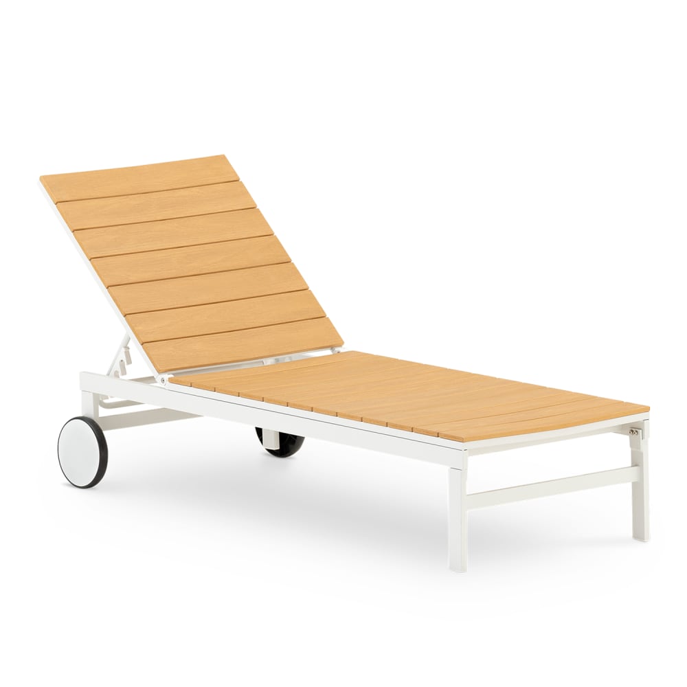 Chaise longue aluminium blanc et polywood imitation bois