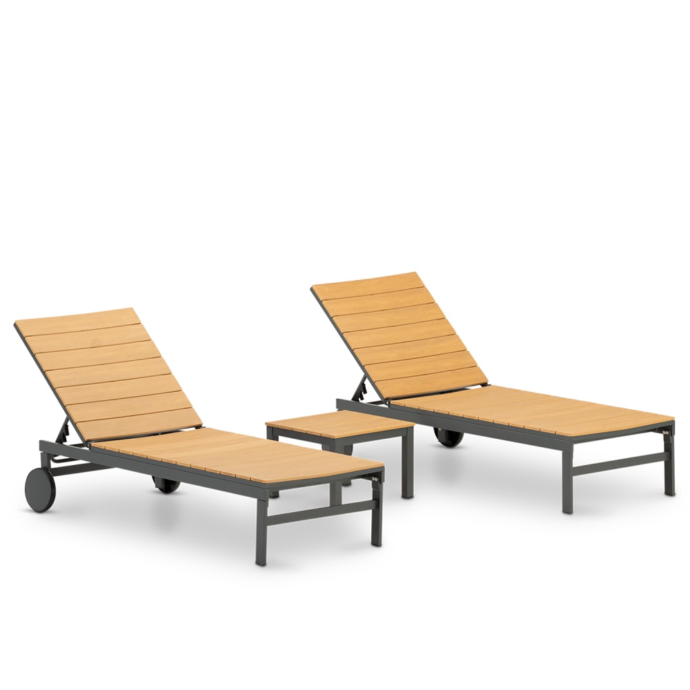 Set di 2 lettini prendisole con ruote + tavolino - Grigio - Alluminio