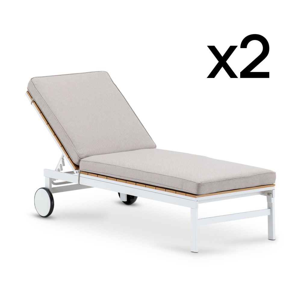 Lot de 2 bains de soleil à roulettes avec coussin