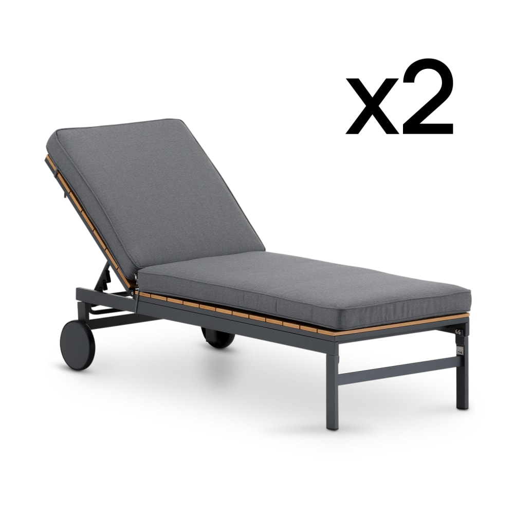 Lot de 2 bains de soleil à roulettes avec coussin