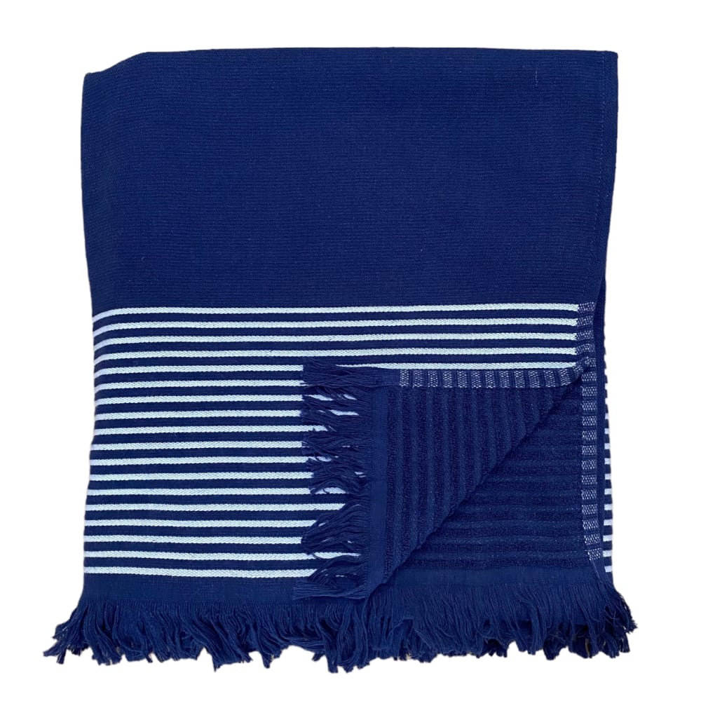 Fouta doublée éponge ''Paski'' Bleu Marine 90x170