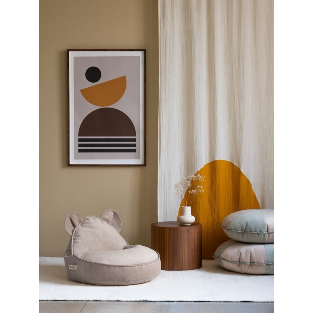 Bären-Sitzsack aus Samt 70 x 60 x 42 cm, Staubiges Beige -