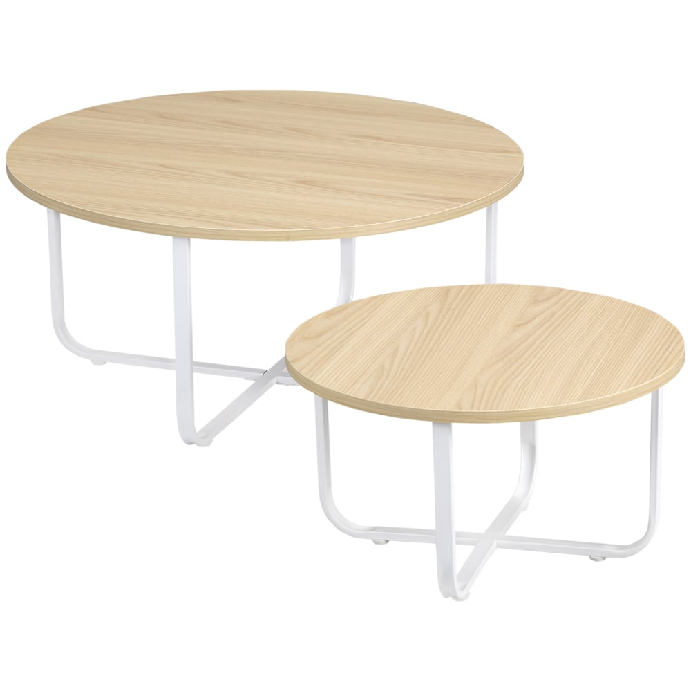 Mesitas de café 65x65x32 cm madera natural y blanco