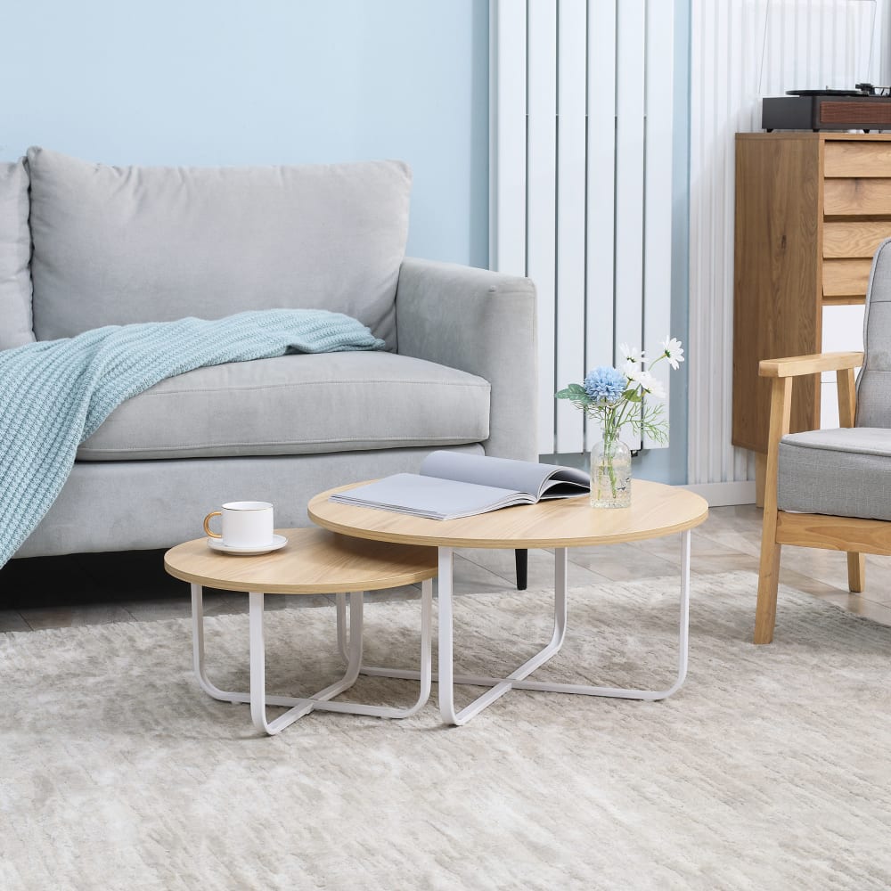 Mesitas de café 65x65x32 cm madera natural y blanco - Maisons du Monde