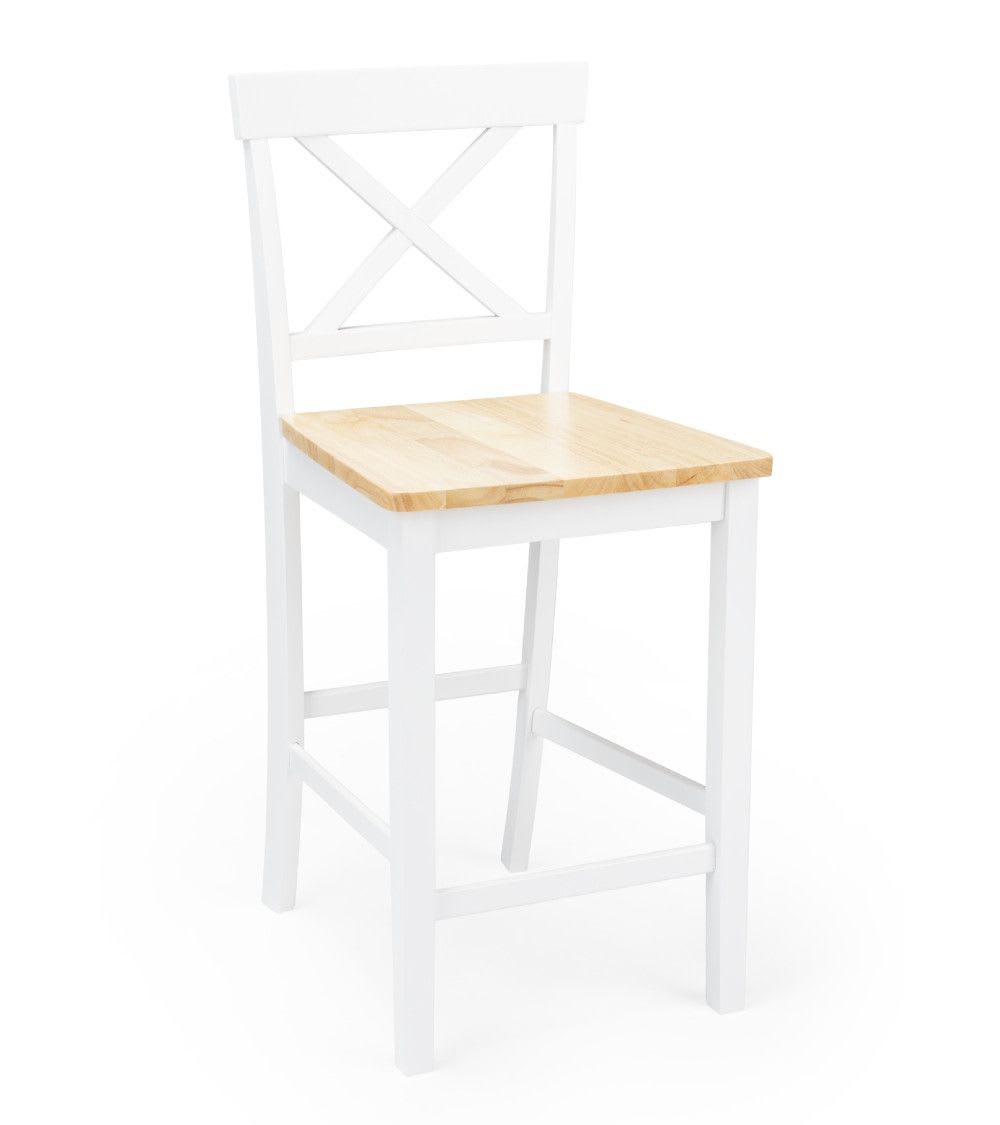 Taburete alto estructura blanco asiento tipo madera (x2)