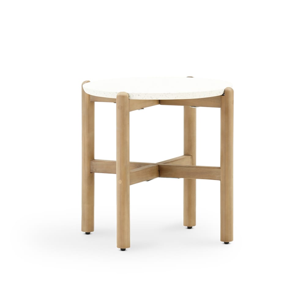 Mesa baja redonda madera y terrazo d50cm
