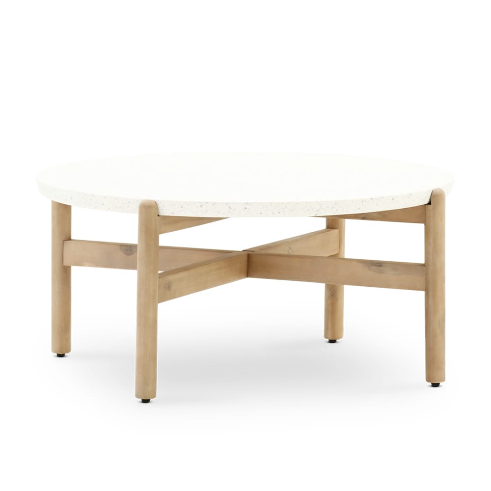 Mesa baja redonda madera y terrazo d80cm