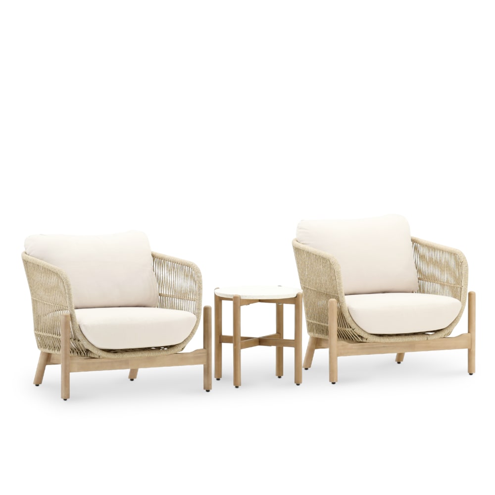 Salon de jardin 2 fauteuils et une table ronde 50cm