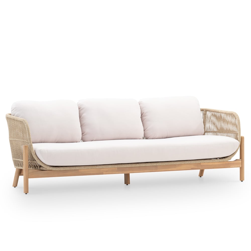 Defora Home 3-Sitzer Sofa Holz und Seil style landhaus Beige Öko-Tex Zertifikat Holz