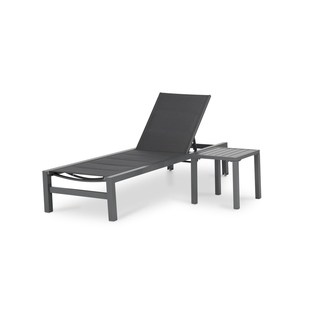 Set tavolo da giardino antracite e lettino dritto - Modello Contemporaneo - Grigio - Alluminio