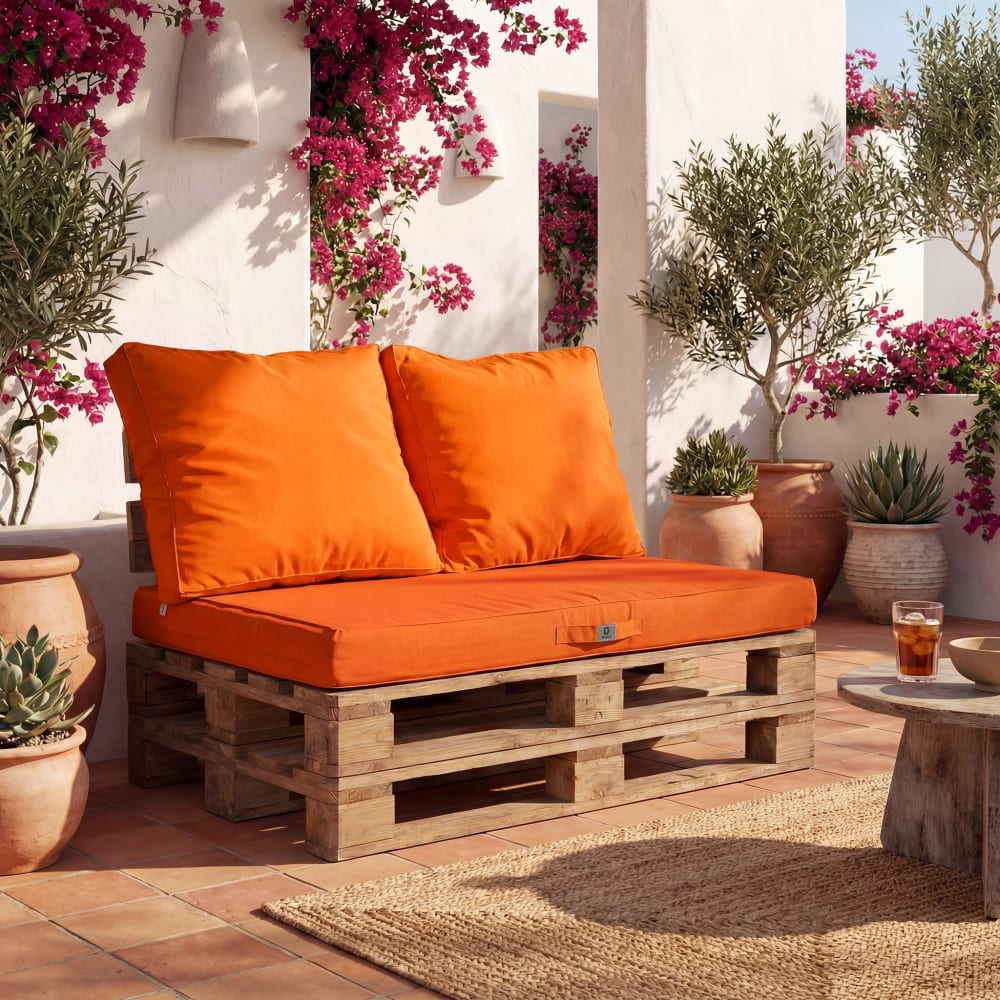 Set mit 3 abnehmbaren Palettenkissen aus Polyester, Orange -