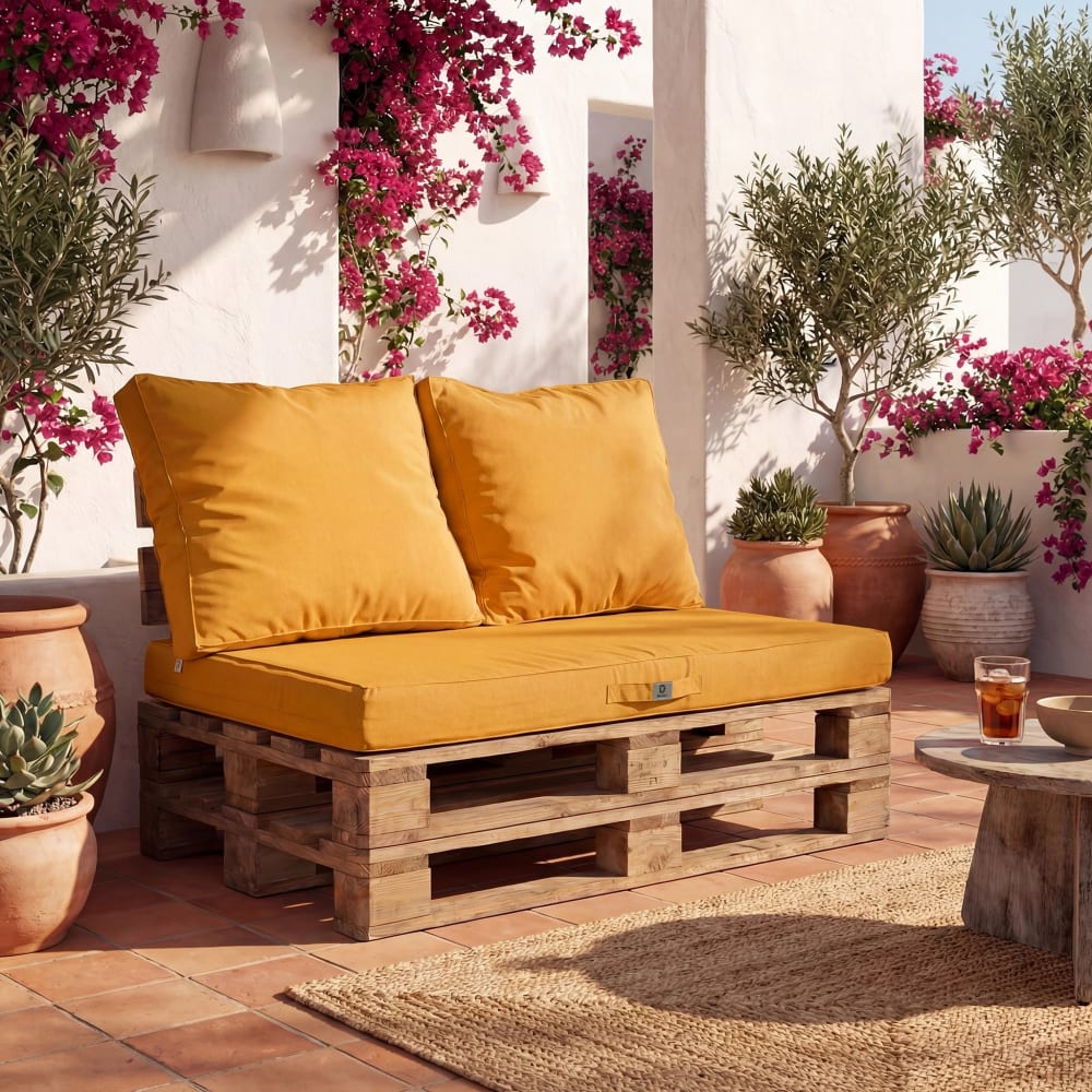 Lot de 3 coussins pour palette déhoussables en polyester jaune - Maisons du Monde