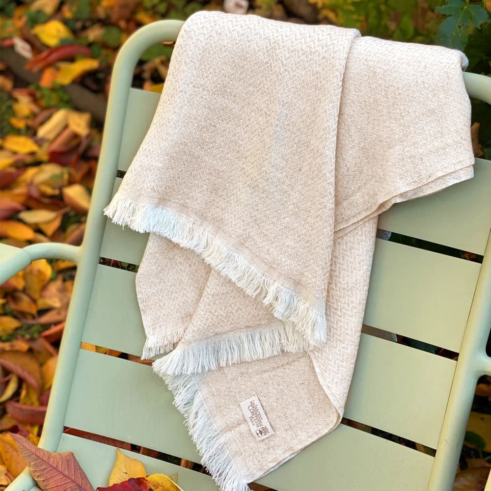 Plaid cachemire et laine chevrons camel 130 x 230 cm