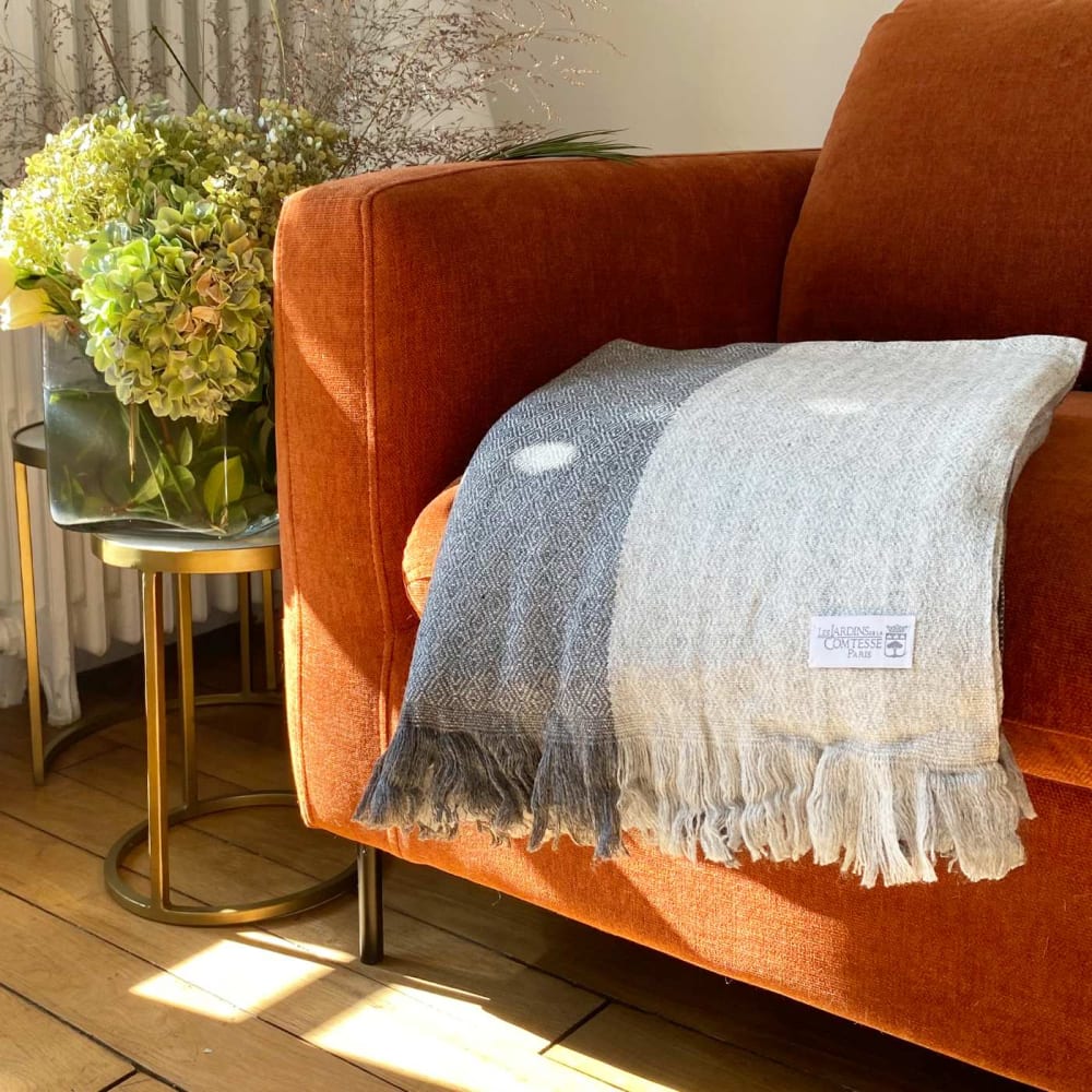 Plaid cachemire et laine léger motif diamant gris 130 x 230 cm