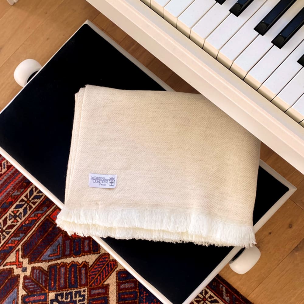 Plaid cachemire et laine beige amande 130 x 230 cm