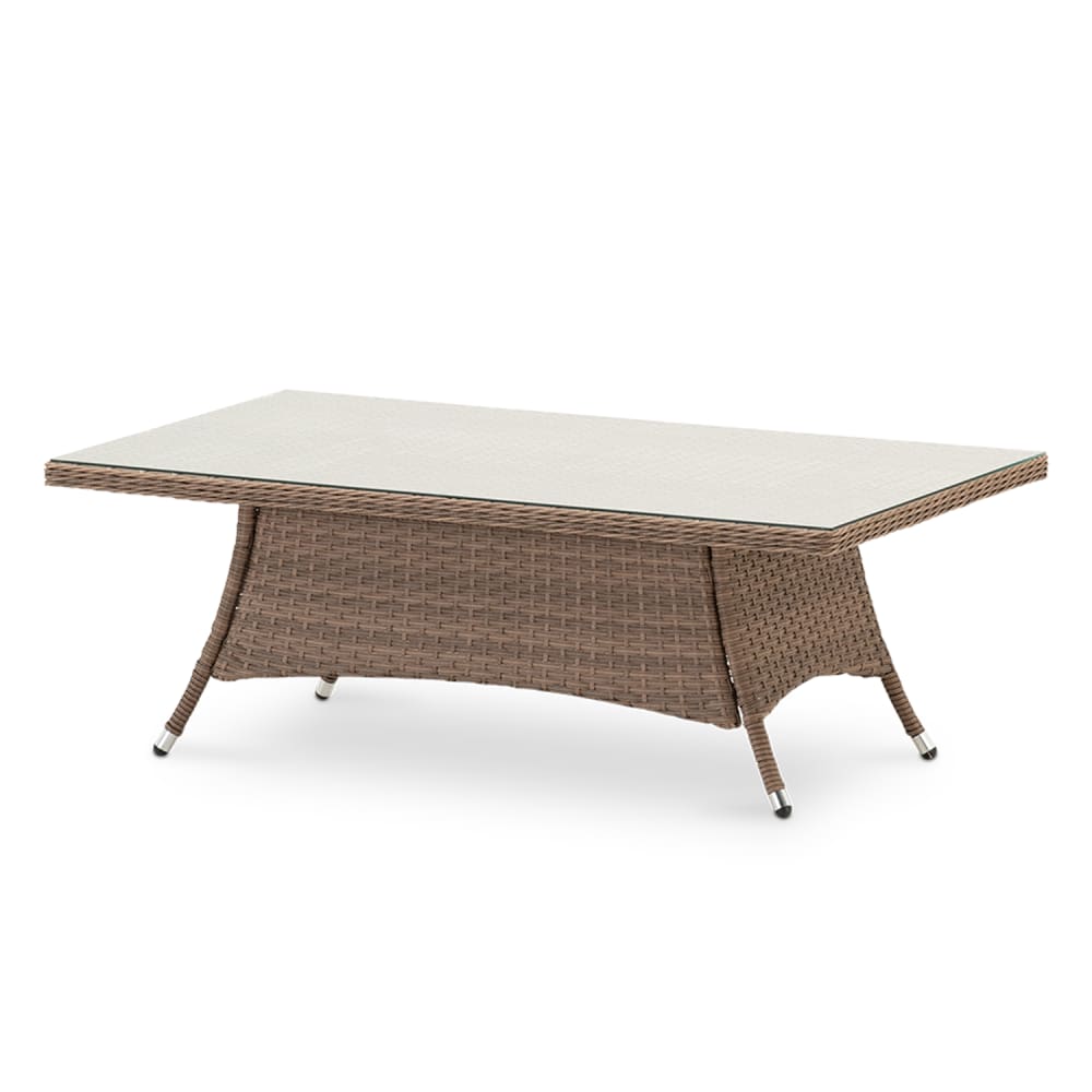 Table basse de porche en aluminium et rotin synthétique 140x80x46cm