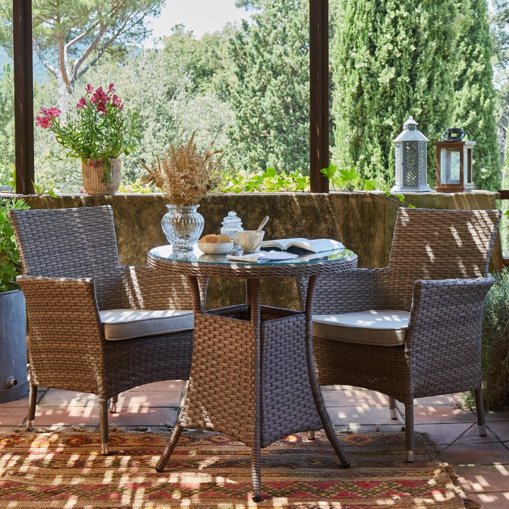 Mesa comedor aluminio y ratán sintético 70diam x 73cm - Maisons du Monde