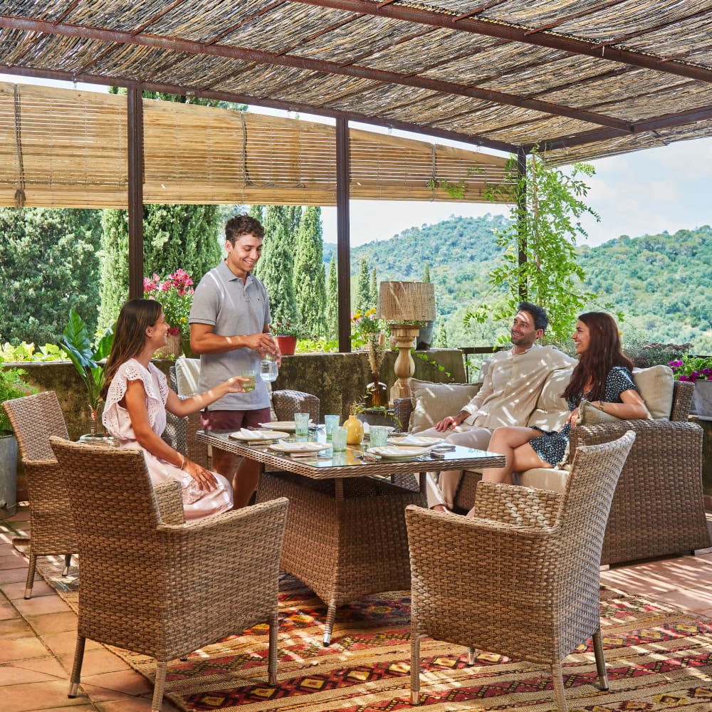 Mesa porche alta aluminio y ratán sintético 140x80x68cm - Maisons du Monde