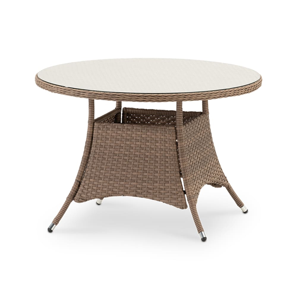 Table à manger ronde en aluminium et rotin synthétique 110diam x 73cm