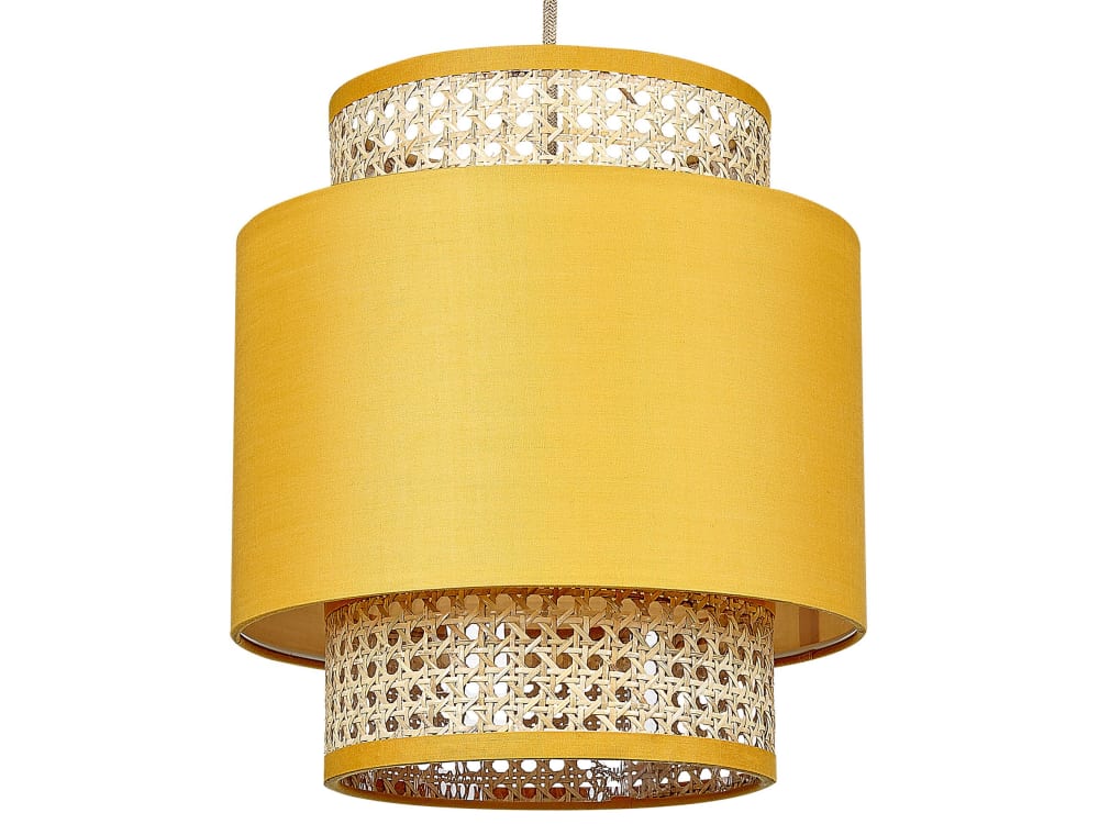 Beliani Pendelleuchten aus Rattan 176cm, naturfarben style landhaus Braun Stoff