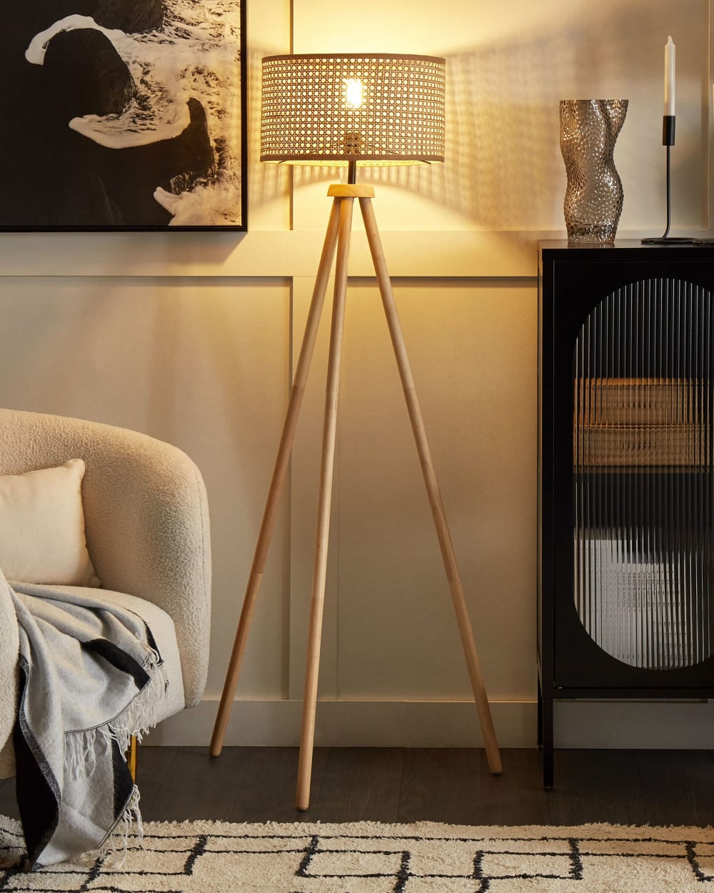 Lampadaire rotin naturel — vue 3