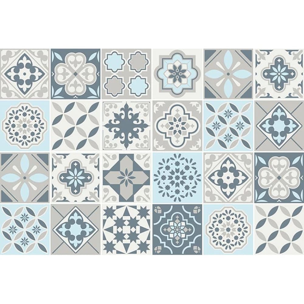 Pinted Vinylteppich mit blauen und grauen Mosaikmotiven 143x97cm - Pvc - Polyvinlychlorid