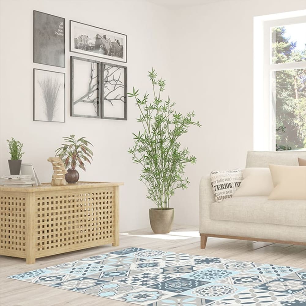 Vinylteppich mit blauen und grauen Mosaikmotiven  175x74cm -