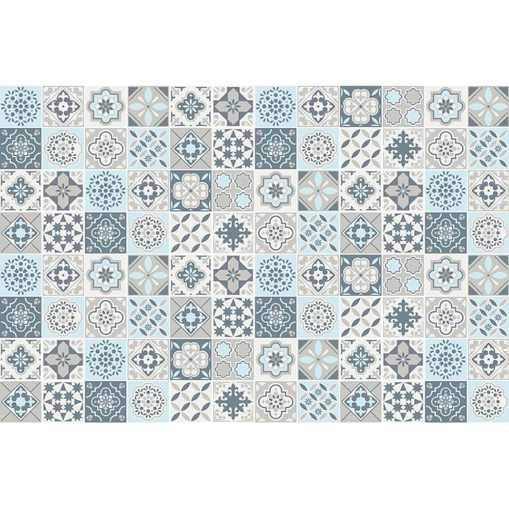 Alfombra vinílica baldosas azules y grises 295x195cm