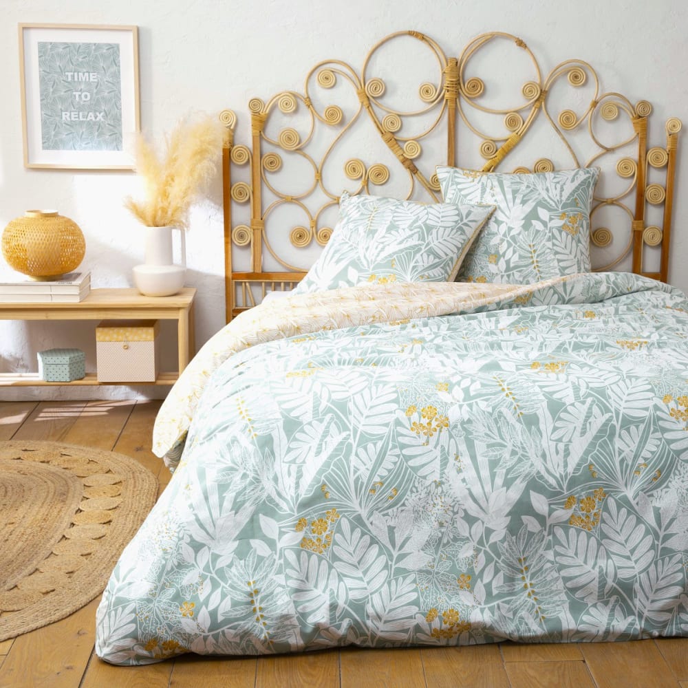 Parure de lit 2 personnes coton  imprimé bleu 260x240cm