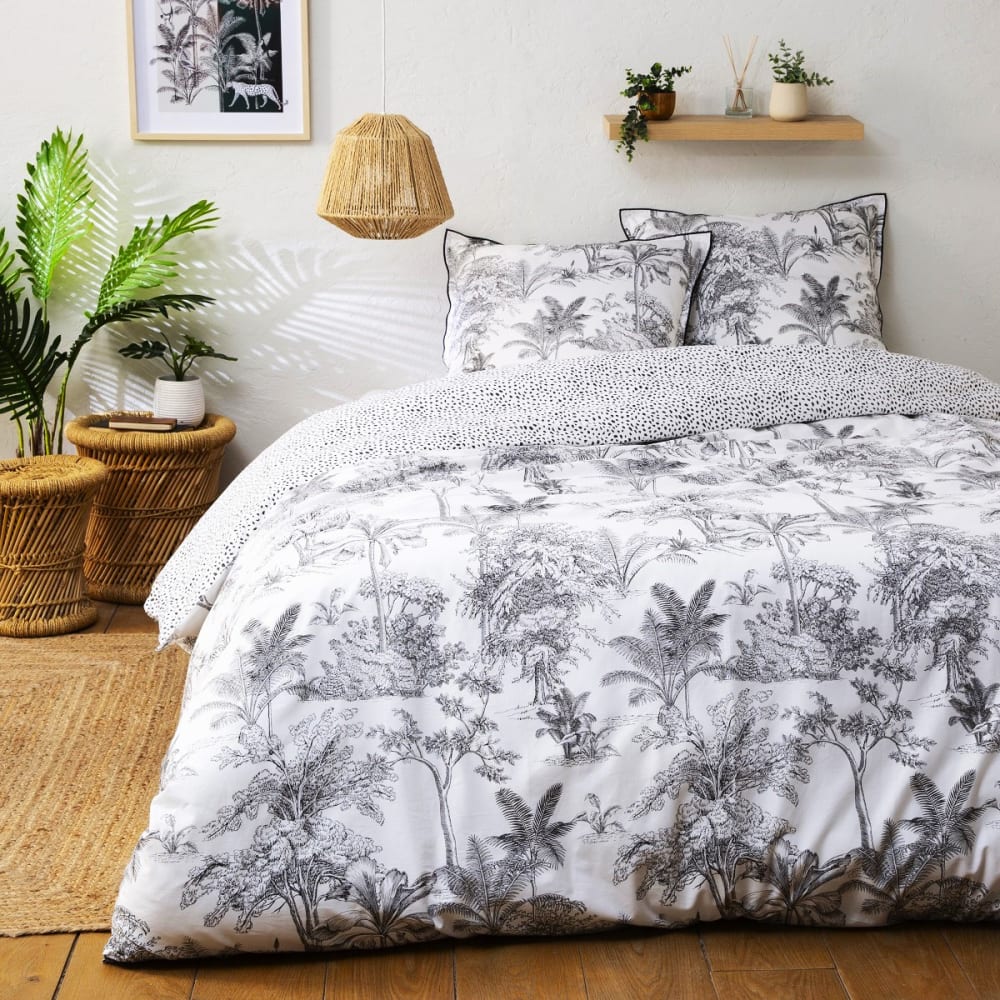 Parure de lit 2 personnes coton  imprimé blanc 240x220cm