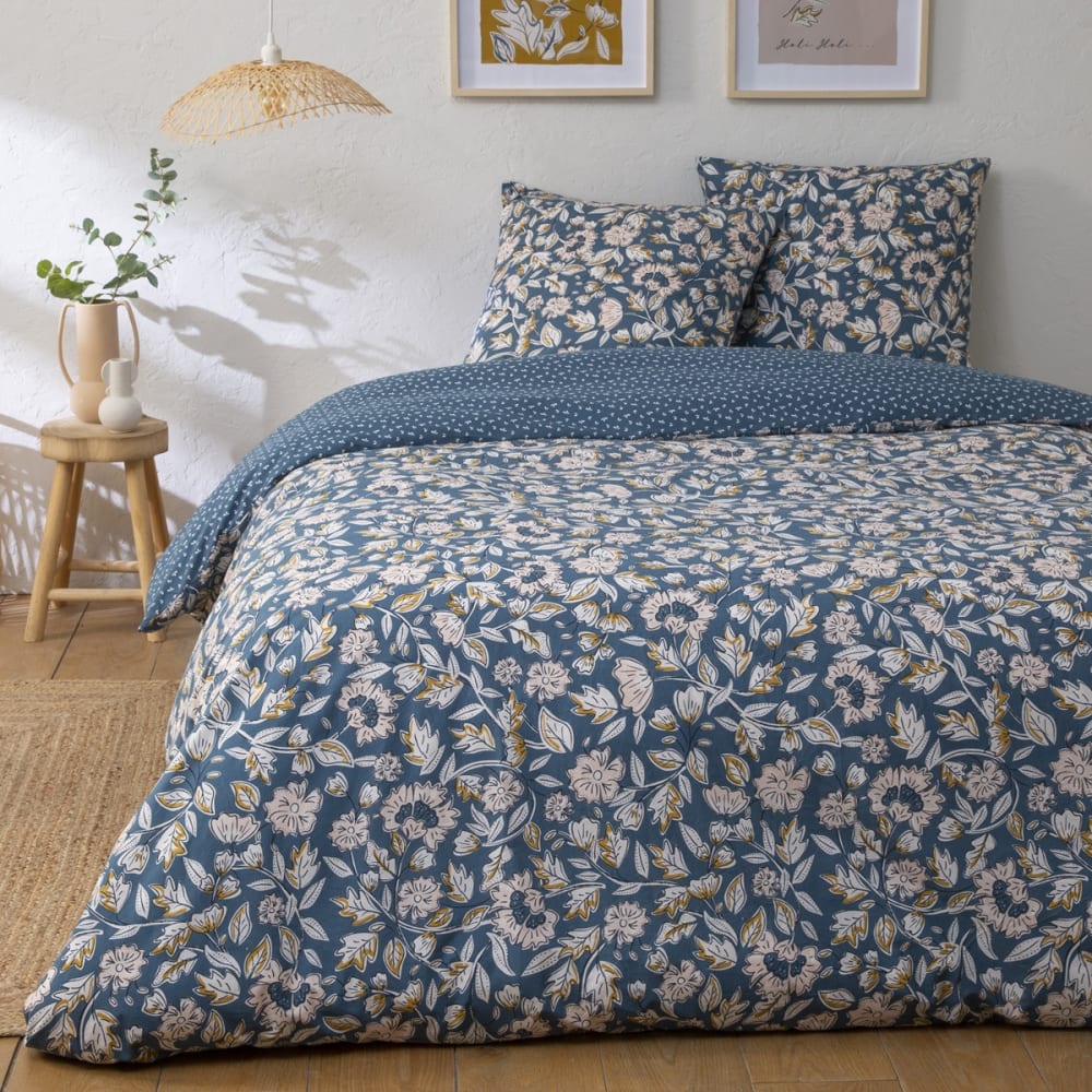 Parure de lit 2 personnes fleurie en percale 70 fils 240x220cm