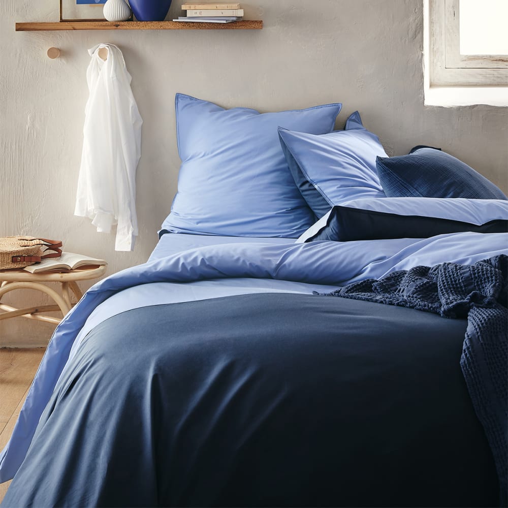 Taie d'oreiller en percale de coton bleu 50x70 — vue 4