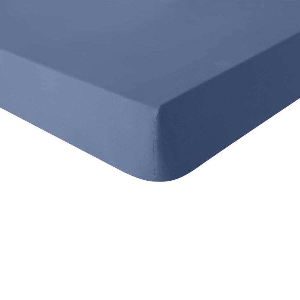 Drap housse en coton  bleu denim 180x200 Made in France