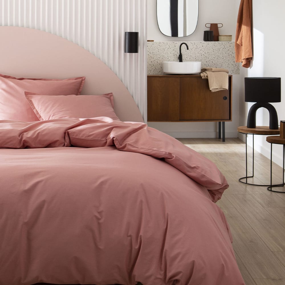 Drap housse en coton rose solaire 90x200 Made in France — vue 3