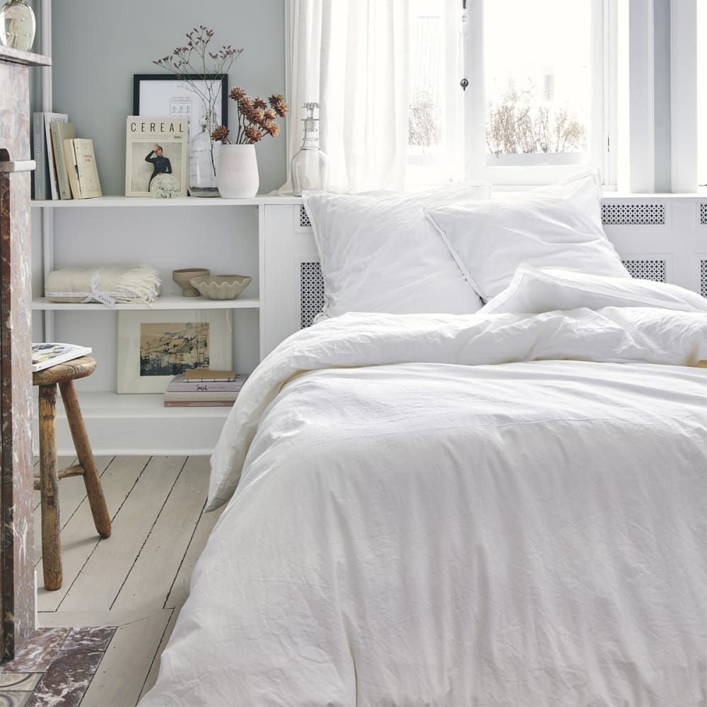 Drap housse en coton blanc 90x200 Made in France - Maisons du Monde
