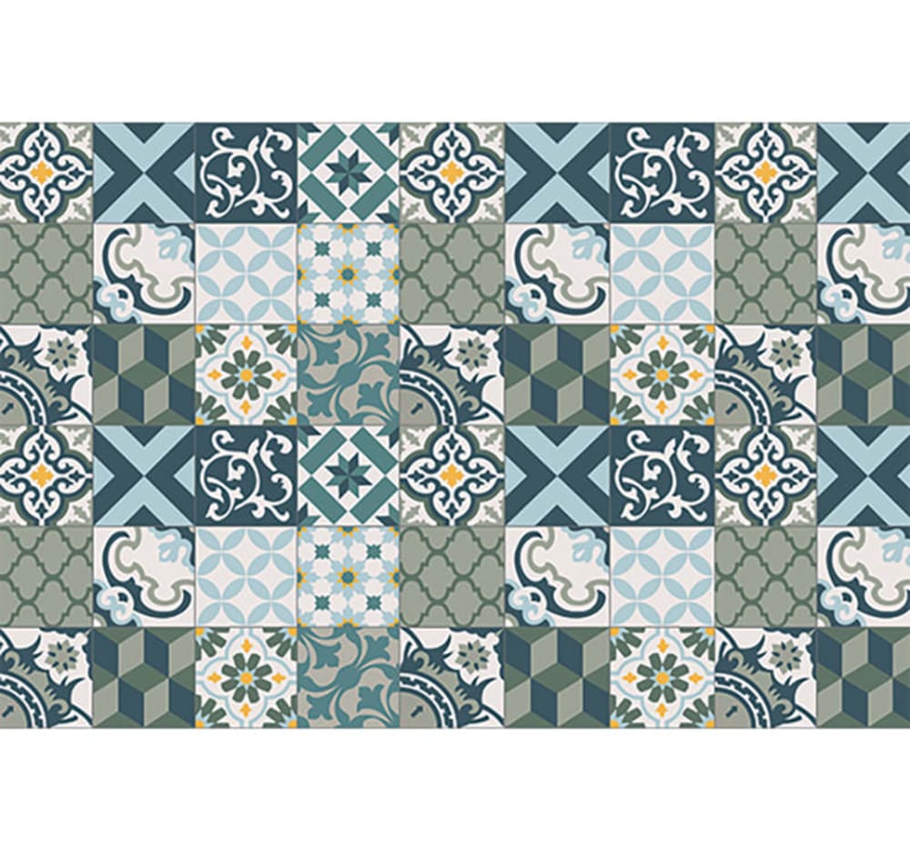 Pinted Vinylteppich mit Zementfliesen-Motiven 143x97cm Mehrfarbig Pvc - Polyvinlychlorid