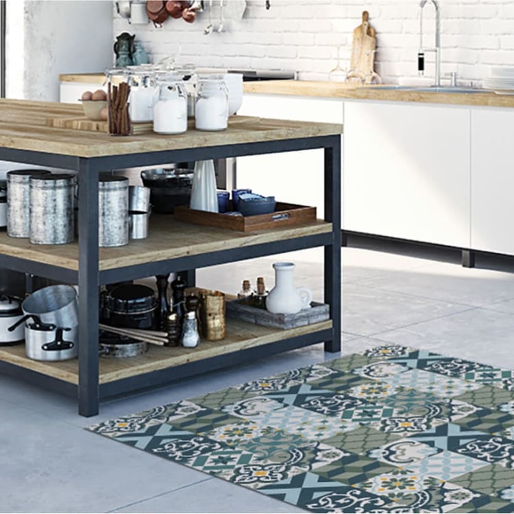 Vinylteppich mit Zementfliesen-Motiven 175x74cm - Maisons Du