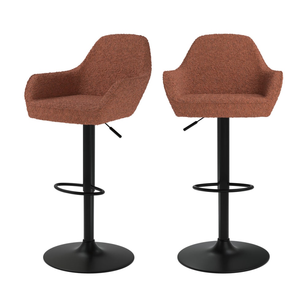 Set di 2 sgabelli da bar effetto lana bouclè rosso mattone 63/83 cm - Modello Vintage - Rosso - Tessuto